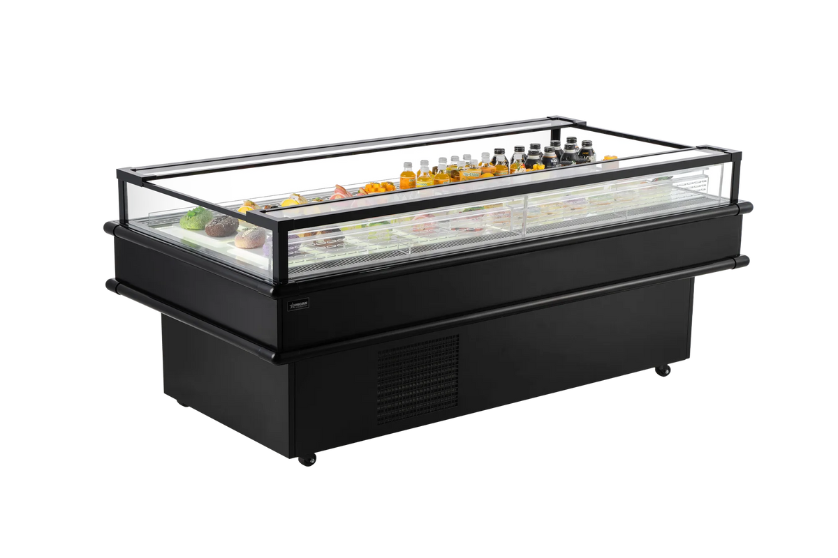 Omcan RE-CN-2100C 85 inch black refrigerated island top open showcase