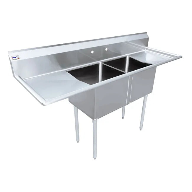 Omcan 25269 two tub stainless steel sink with two drainboards