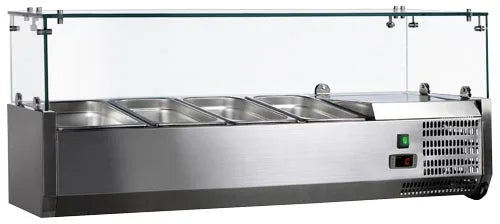 Omcan RS-CN-0004-P 47 inch refrigerated pizza topping rail with glass guard