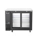 Migali Industries C-BB48SG-HC 48.75 Inch Back Bar Refrigerator - front view of the two sliding glass door cabinet with empty wire shelves and stainless top