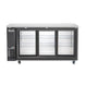 Migali Industries C-BB72SG-HC 72 Inch Back Bar Refrigerator - front view of the three sliding glass door cabinet with empty wire shelves and stainless top