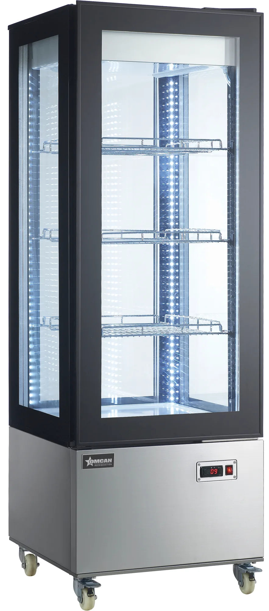 Omcan RS-CN-0400-T 26 inch three shelf refrigerated display case with four sided glass