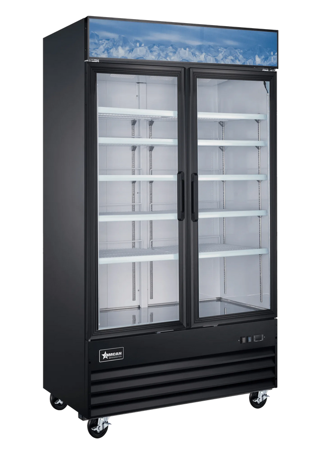 Omcan FR-CN-1250-HC-BK 49 inch black two glass door display freezer