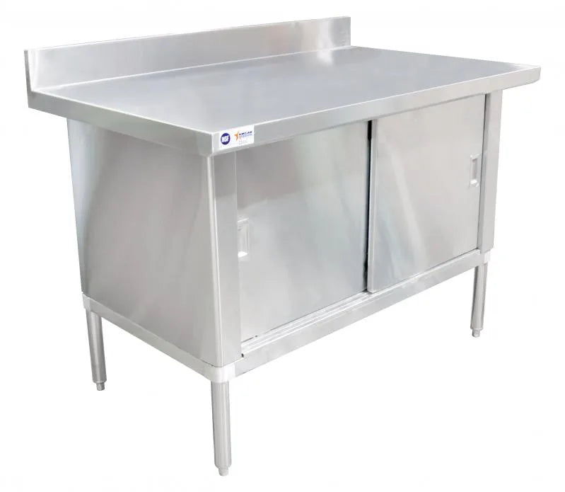 Omcan 24403 30 x 48 inch stainless steel cabinet worktable with sliding doors