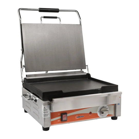 Omcan PG-CN-0679-F single panini grill with smooth 12 x 15 inch cast iron plates