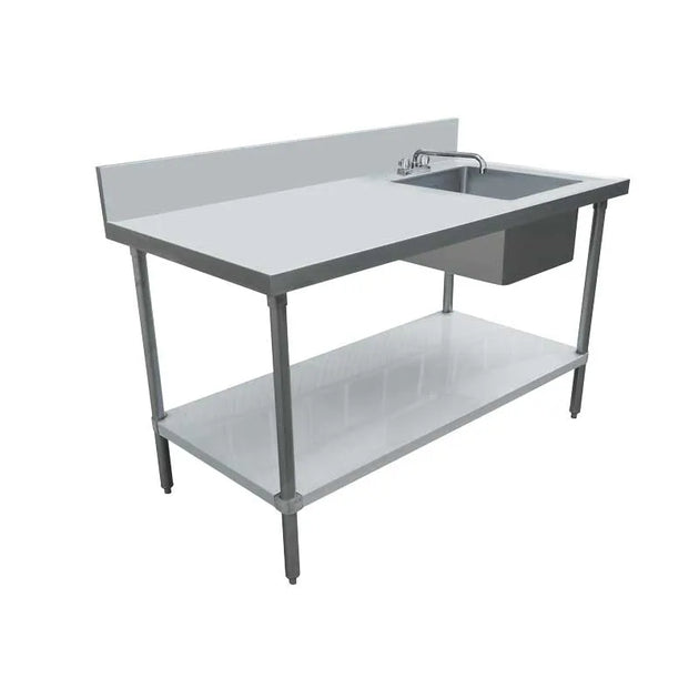 Omcan 49175 24 x 48 inch stainless steel table with right sink and backsplash
