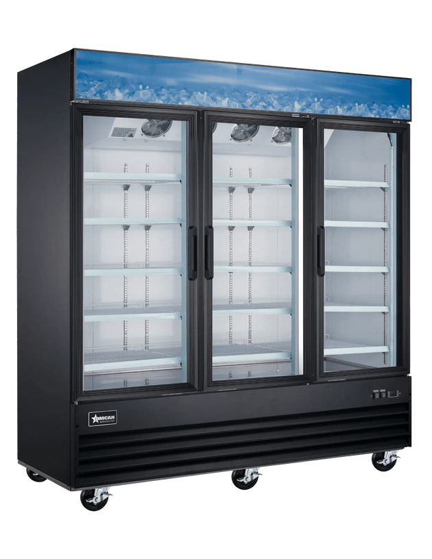 Omcan FR-CN-0052-HC-BK 80 inch black three glass door display freezer