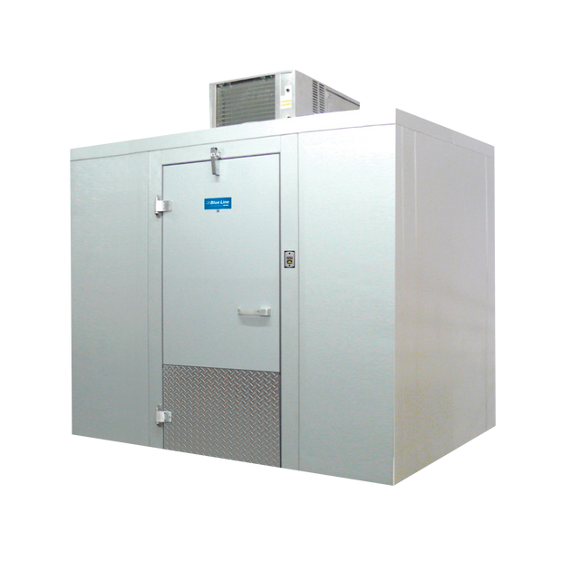 Arctic Industries Blue Line walk-in cooler with rooftop condensing unit, self-closing door and LED thermometer