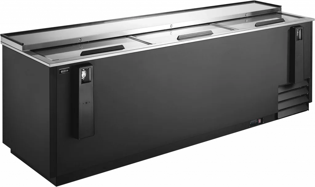 Omcan BB-CN-0026-HC 95 inch three lid horizontal bottle cooler black