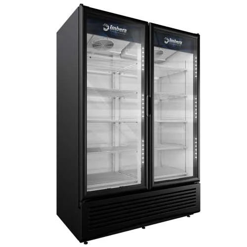 Omcan VRD43 Imbera 54 inch two glass door merchandiser refrigerator in black view 2