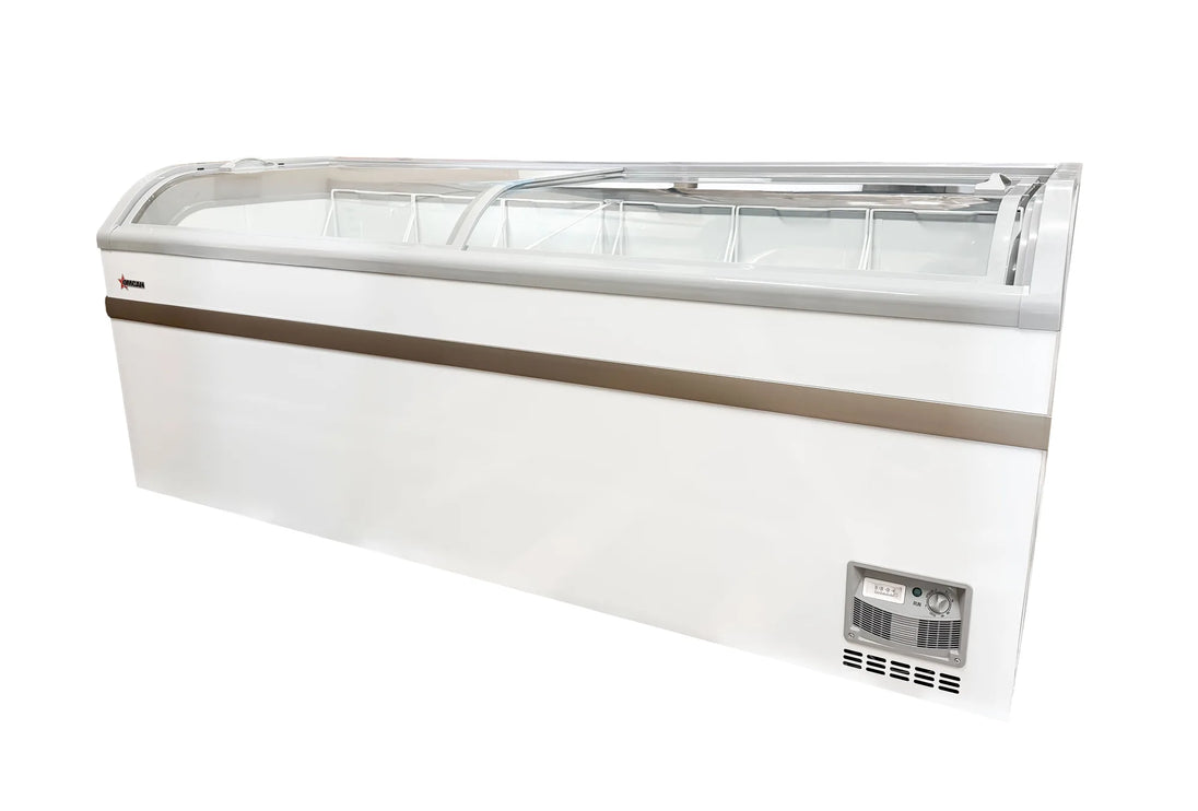 Omcan FR-CN-2007 79 inch two door ice cream display chest freezer with curved glass top