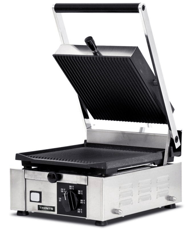 Omcan PG-IT-0483-R Trento single panini grill with ribbed 10 x 9 inch plates