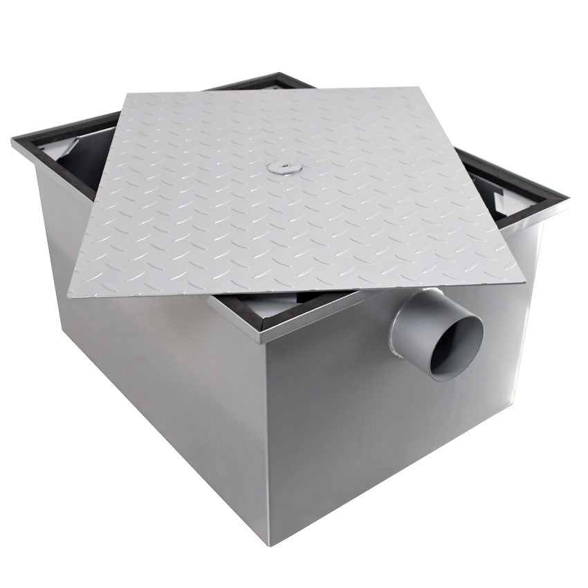 Omcan 48140 epoxy coated steel grease trap with 50 lb capacity