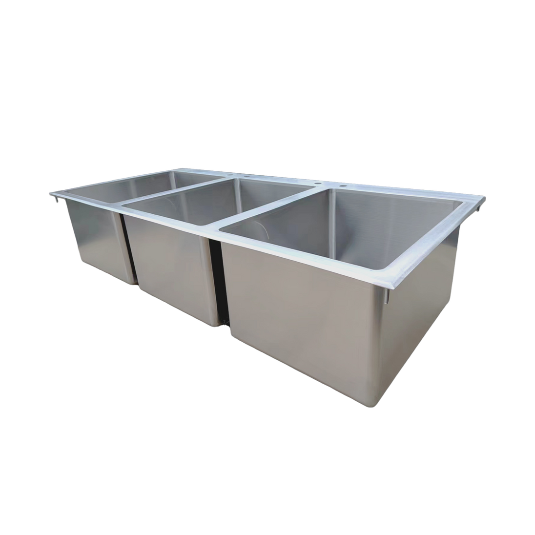 Omcan 44604 three compartment stainless steel drop in sink with flat top