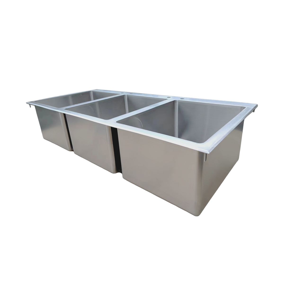 Omcan 44604 three compartment stainless steel drop in sink with flat top