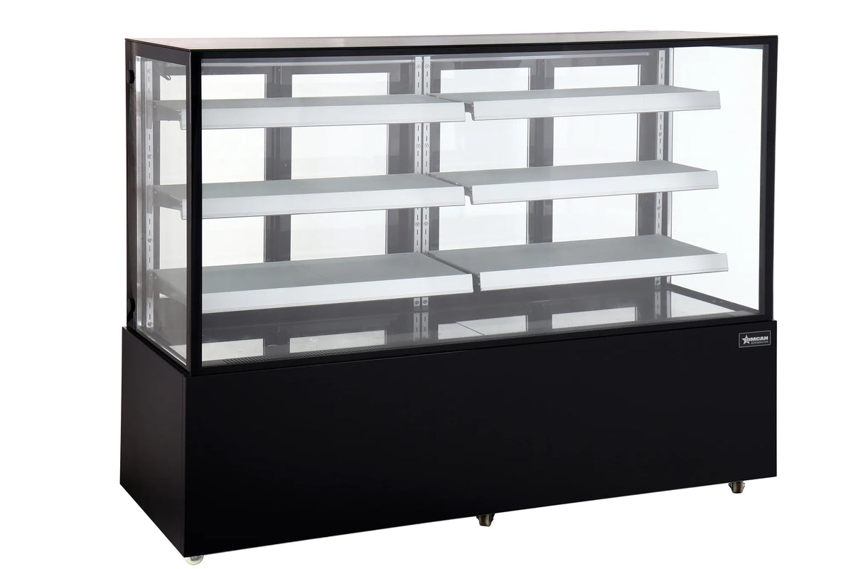Omcan RS-CN-0571-BL 72 inch black square glass refrigerated floor display case