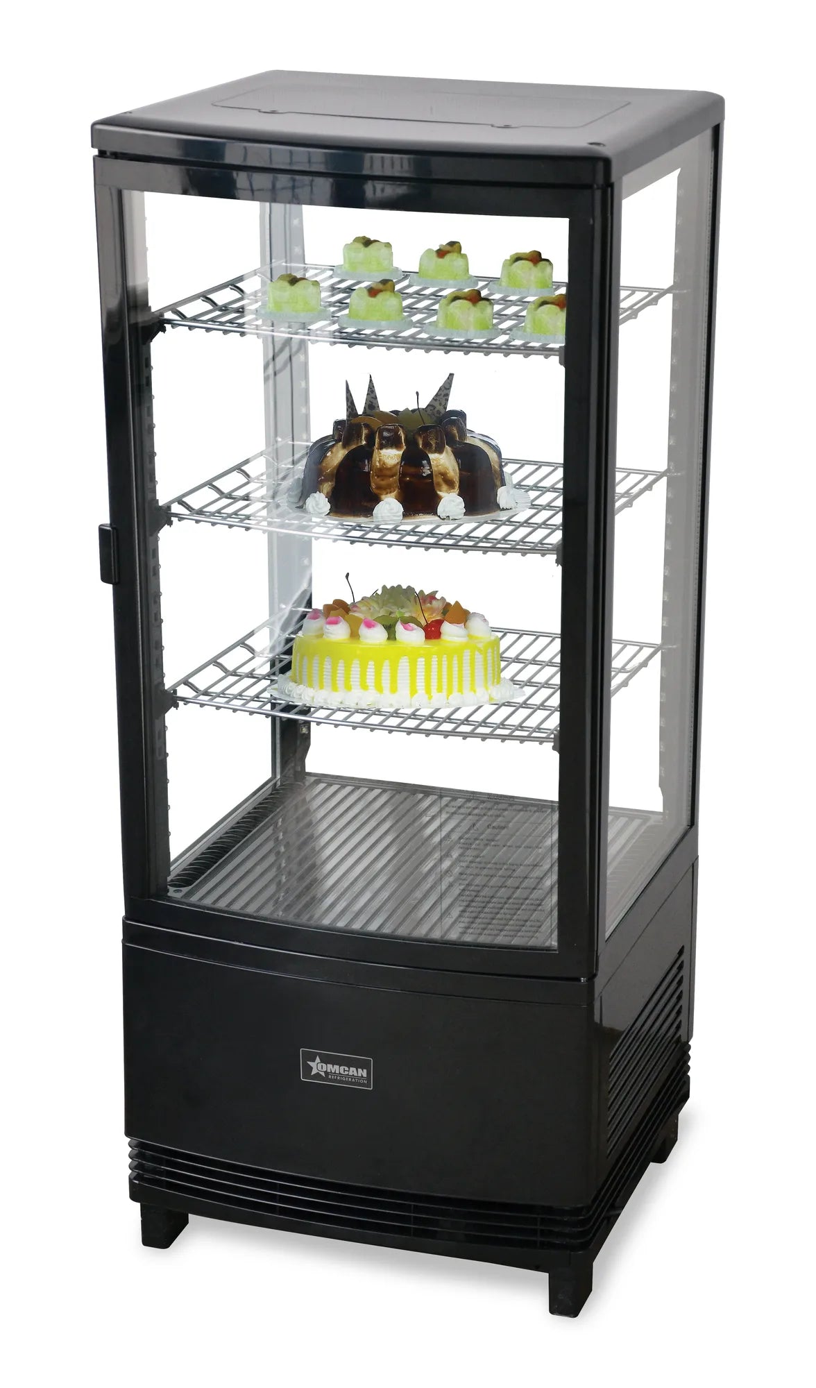 Omcan RS-CN-0078-S 17 inch black countertop refrigerated display case with three shelves