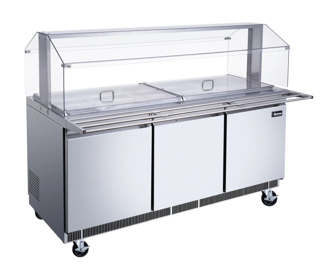Omcan PT-CN-1778-S-HC 72 inch refrigerated salad bar cold food table with sneeze guard