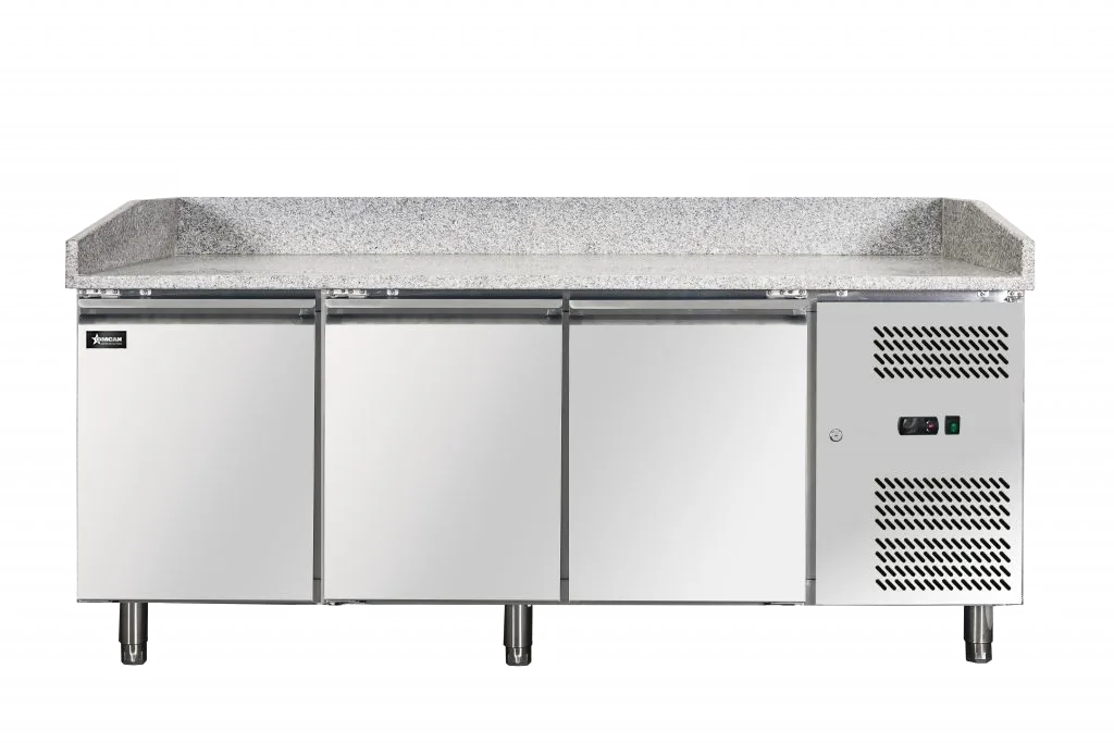 Omcan PT-CN-0580 80 inch three door granite top refrigerated pizza prep table