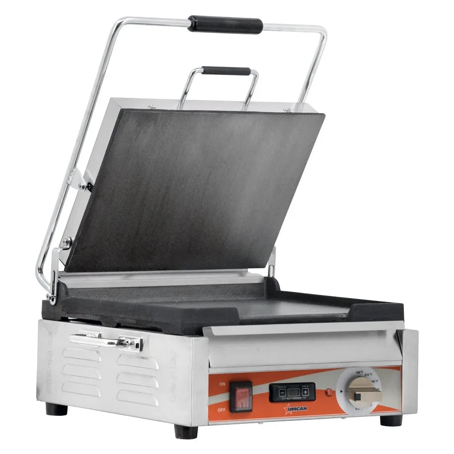 Omcan PG-CN-0679-FT single panini grill with smooth plates and timer