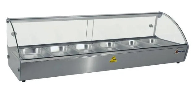 Omcan DW-CN-0006 44 inch curved glass countertop display warmer with six pans