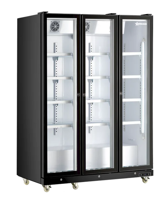 Omcan RE-CN-1200B 60 inch black three glass door display refrigerator