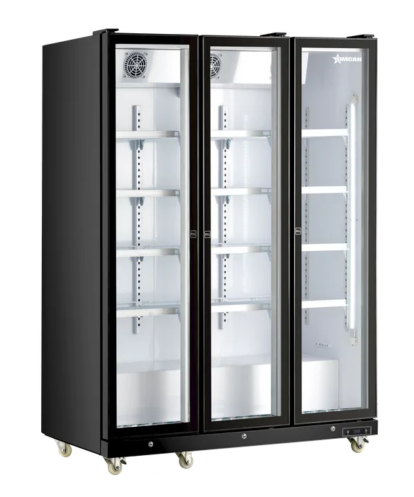 Omcan RE-CN-1200B 60 inch black three glass door display refrigerator