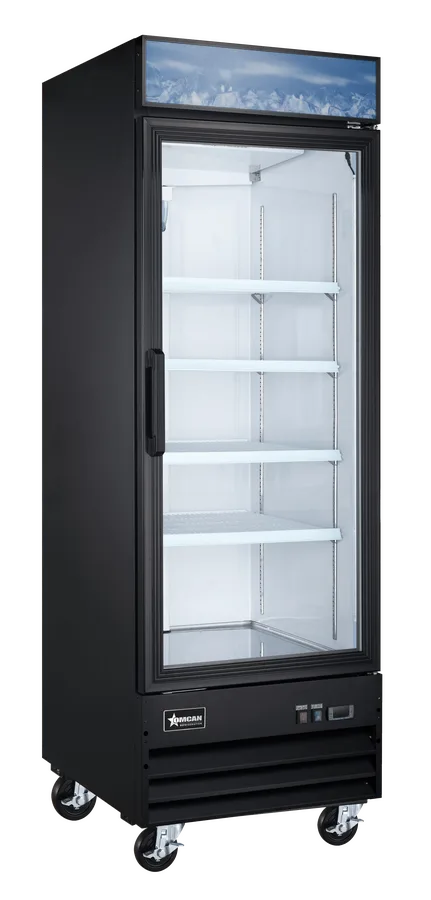 Omcan FR-CN-0012-HC-BK 27 inch black one glass door display freezer