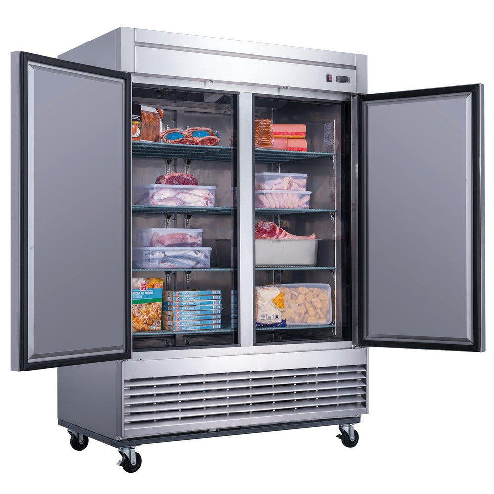 Dukers D55F two door reach-in freezer in a commercial kitchen