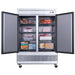 Dukers D55F reach-in freezer interior with eight adjustable wire shelves
