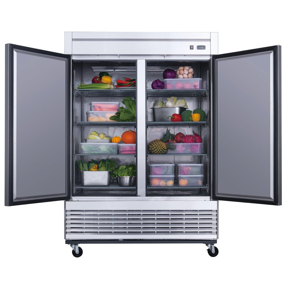 Dukers D55R two door reach-in refrigerator in a commercial kitchen