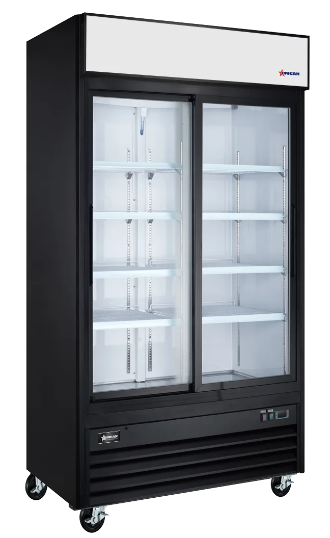 Omcan RE-CN-0039-HC-BK 40 inch black two sliding glass door display refrigerator