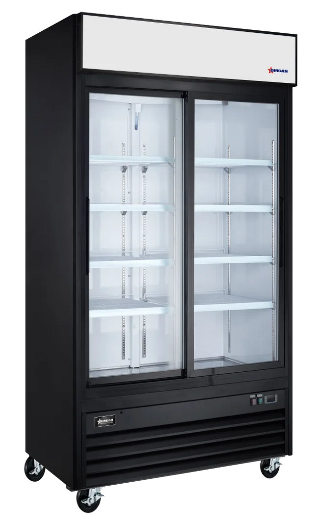 Omcan RE-CN-0039-HC-BK 40 inch black two sliding glass door display refrigerator