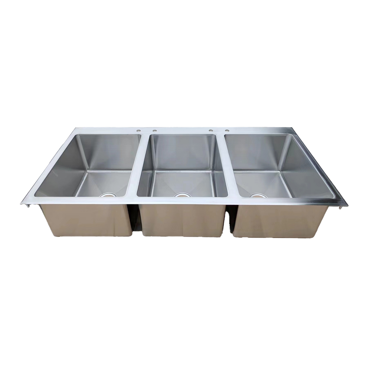 Omcan 44604 three compartment stainless steel drop in sink with flat top