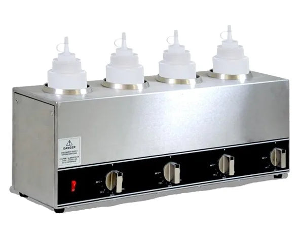 Omcan FW-CN-1604 four bottle stainless steel squeeze bottle sauce warmer
