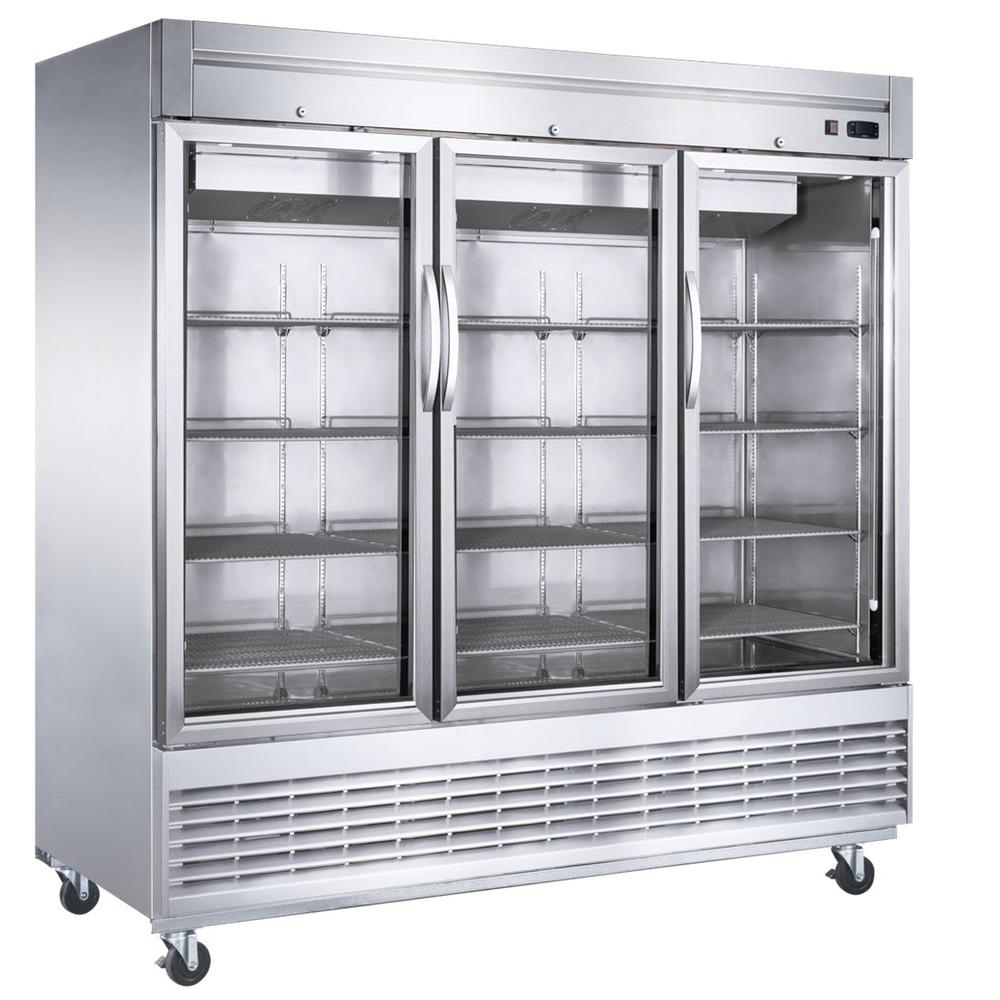 Dukers D83R-GS3 three glass door bottom mount reach-in refrigerator, stainless steel