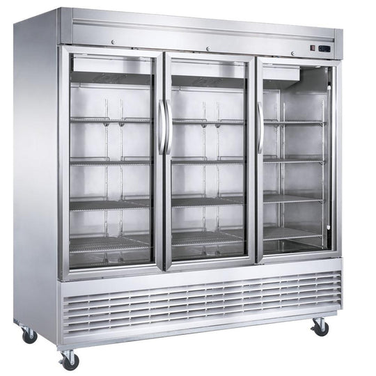 Dukers D83R-GS3 three glass door bottom mount reach-in refrigerator, stainless steel