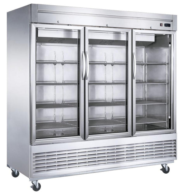 Dukers D83R-GS3 three glass door bottom mount reach-in refrigerator, stainless steel
