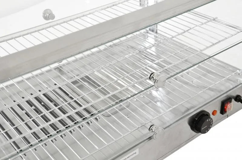 Omcan DW-CN-0080-L 28 inch two shelf square glass countertop display warmer