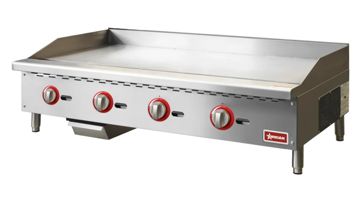 Omcan CE-CN-G48-M 48 inch gas griddle with four burners and manual control