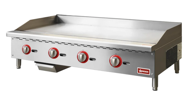 Omcan CE-CN-G48-M 48 inch gas griddle with four burners and manual control