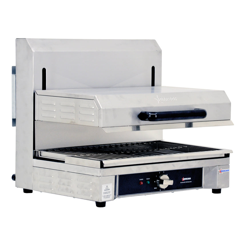 Omcan CE-CN-0580-S stainless steel quartz adjustable salamander with 14 x 21 inch warming base