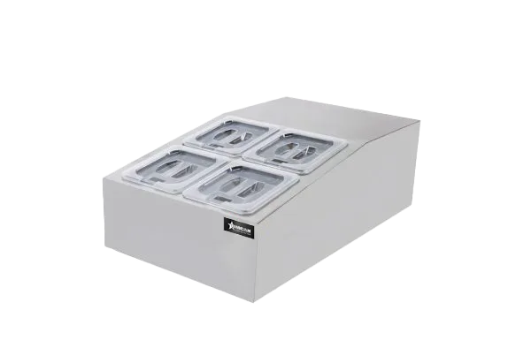 Omcan RS-CN-0004 15 inch countertop refrigerated prep rail with four 1/6 pans