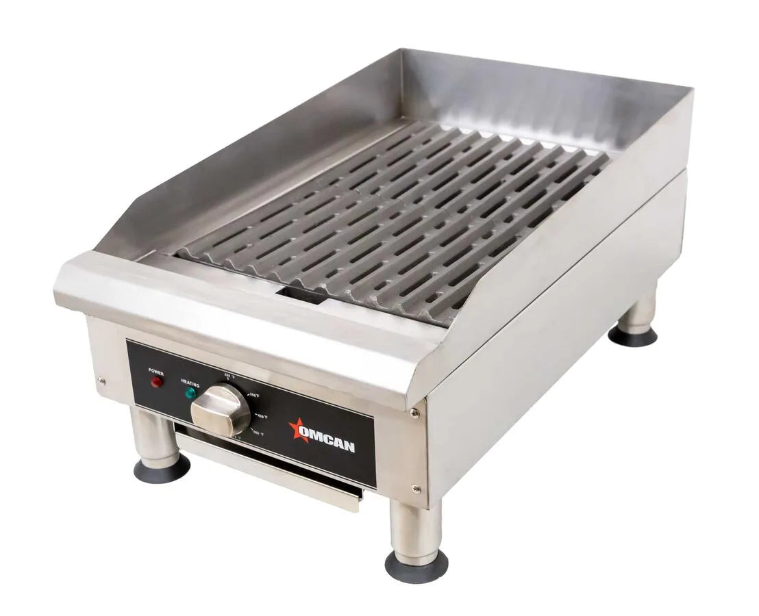 Omcan CE-CN-0350-240V 14 inch electric charbroiler grill and griddle plate