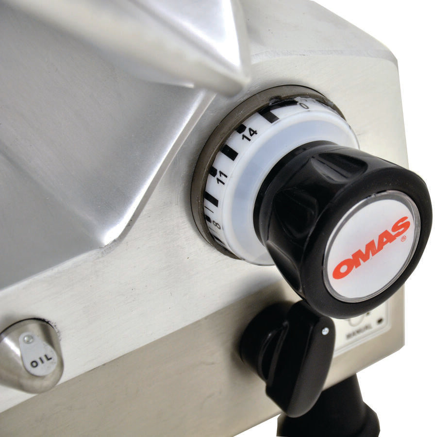 Omcan CXMATIC330/N automatic meat slicer side view