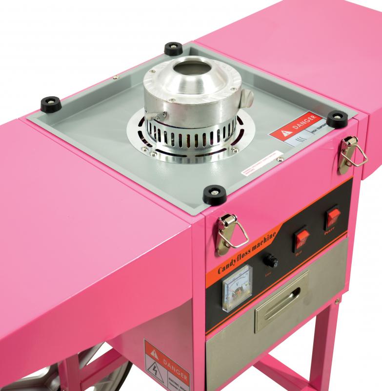 Omcan CF-CN-0520-T candy floss machine on mobile trolley with stainless steel bowl