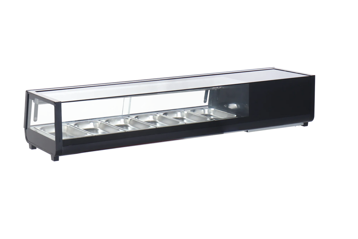 Omcan RS-CN-0062-2 60 inch refrigerated flat glass sushi display case in black