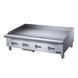 Dukers DCGMA48 gas griddle front view showing control panel and grease trough