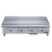 Dukers DCGMA48 gas griddle angled view showing full width deep cooking surface