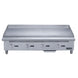 Dukers DCGM48 gas griddle angled view showing full width cooking surface and grease trough